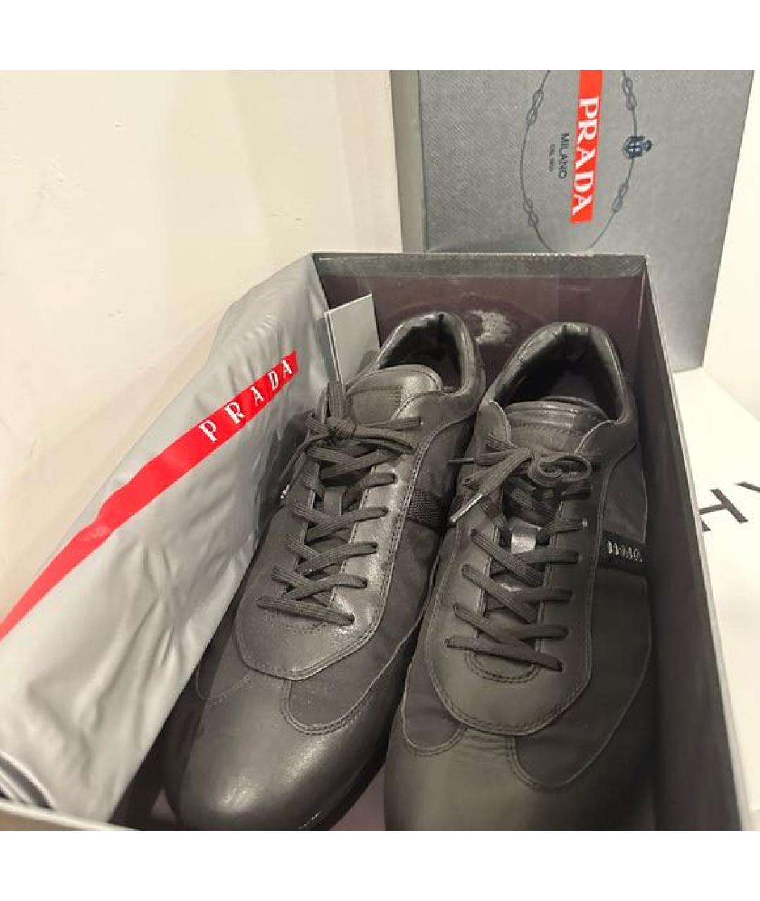 PRADA Черные кожаные кроссовки, фото 5