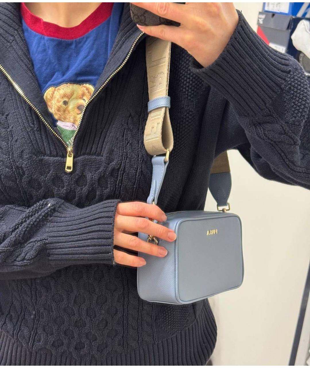 FURLA Голубая кожаная сумка через плечо, фото 5