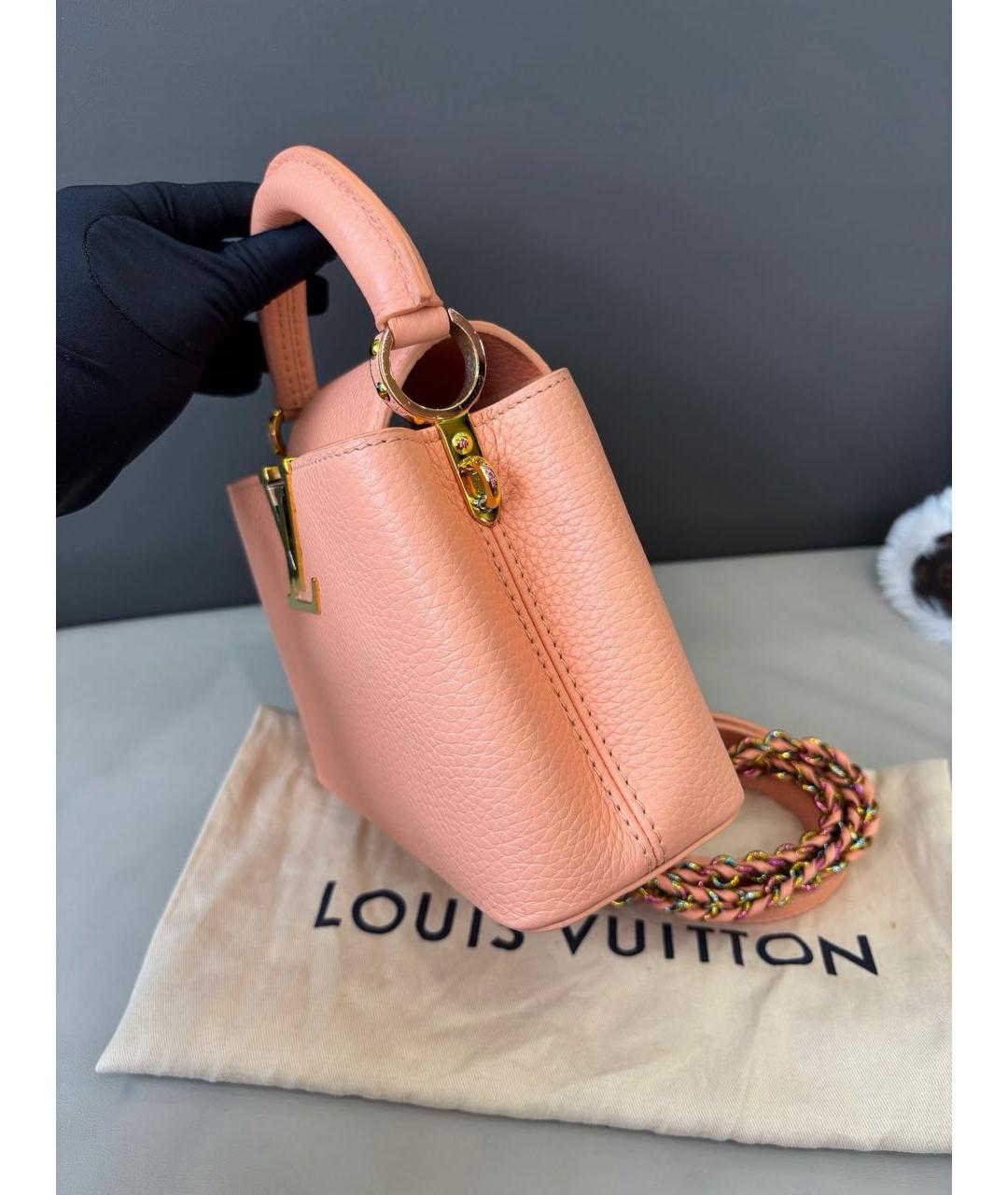 LOUIS VUITTON Коралловая кожаная сумка с короткими ручками, фото 3