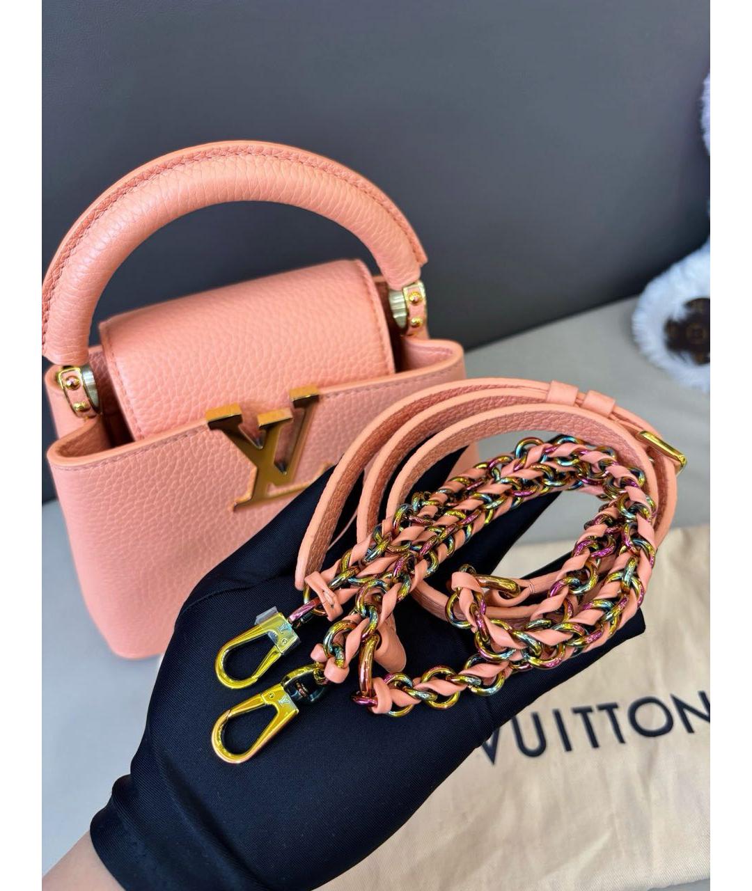 LOUIS VUITTON Коралловая кожаная сумка с короткими ручками, фото 6