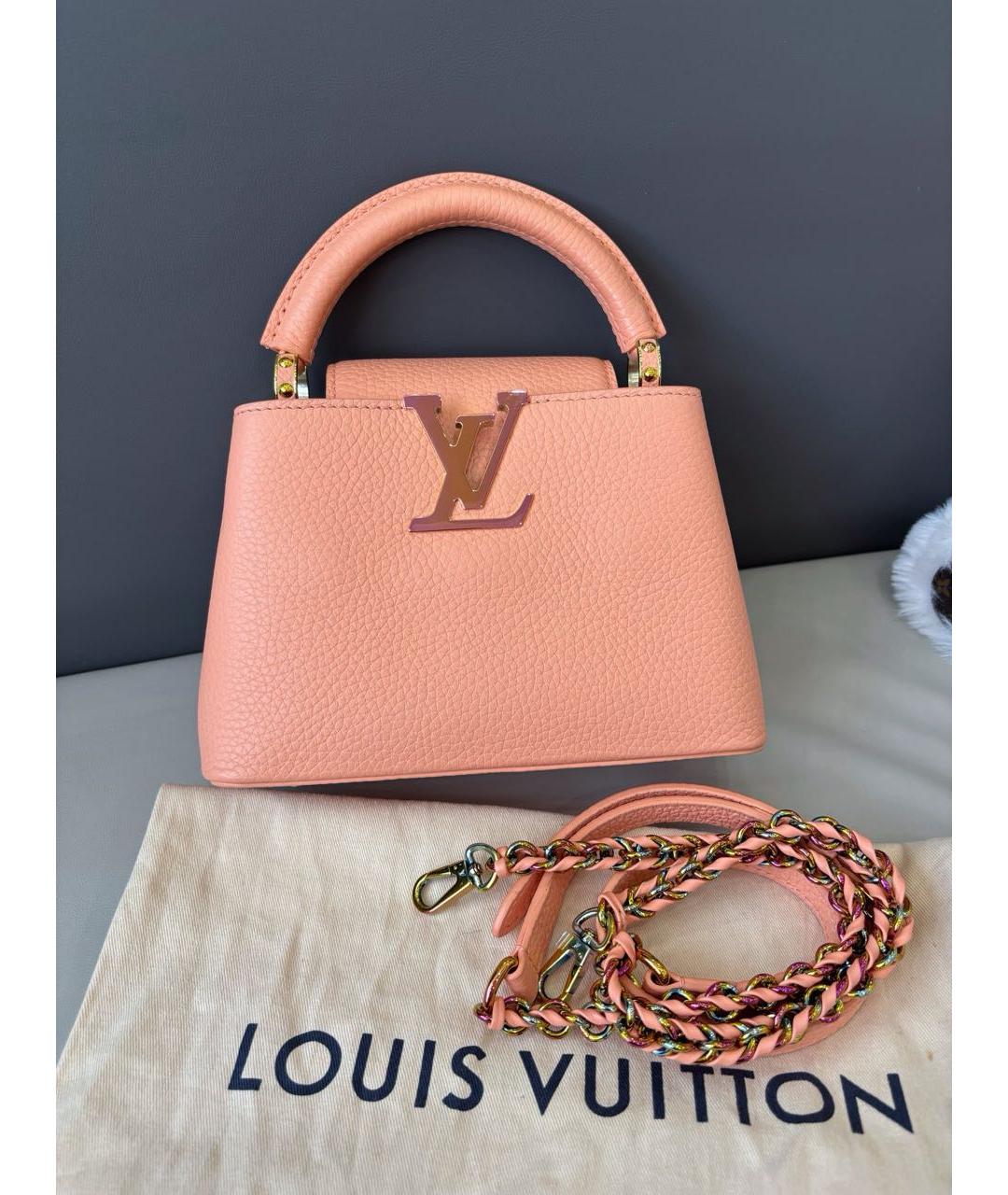 LOUIS VUITTON Коралловая кожаная сумка с короткими ручками, фото 8