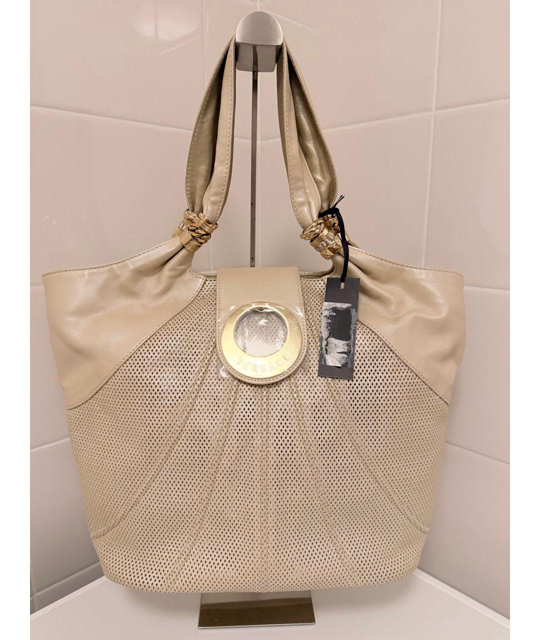 VERSACE Бежевая кожаная сумка тоут, фото 9