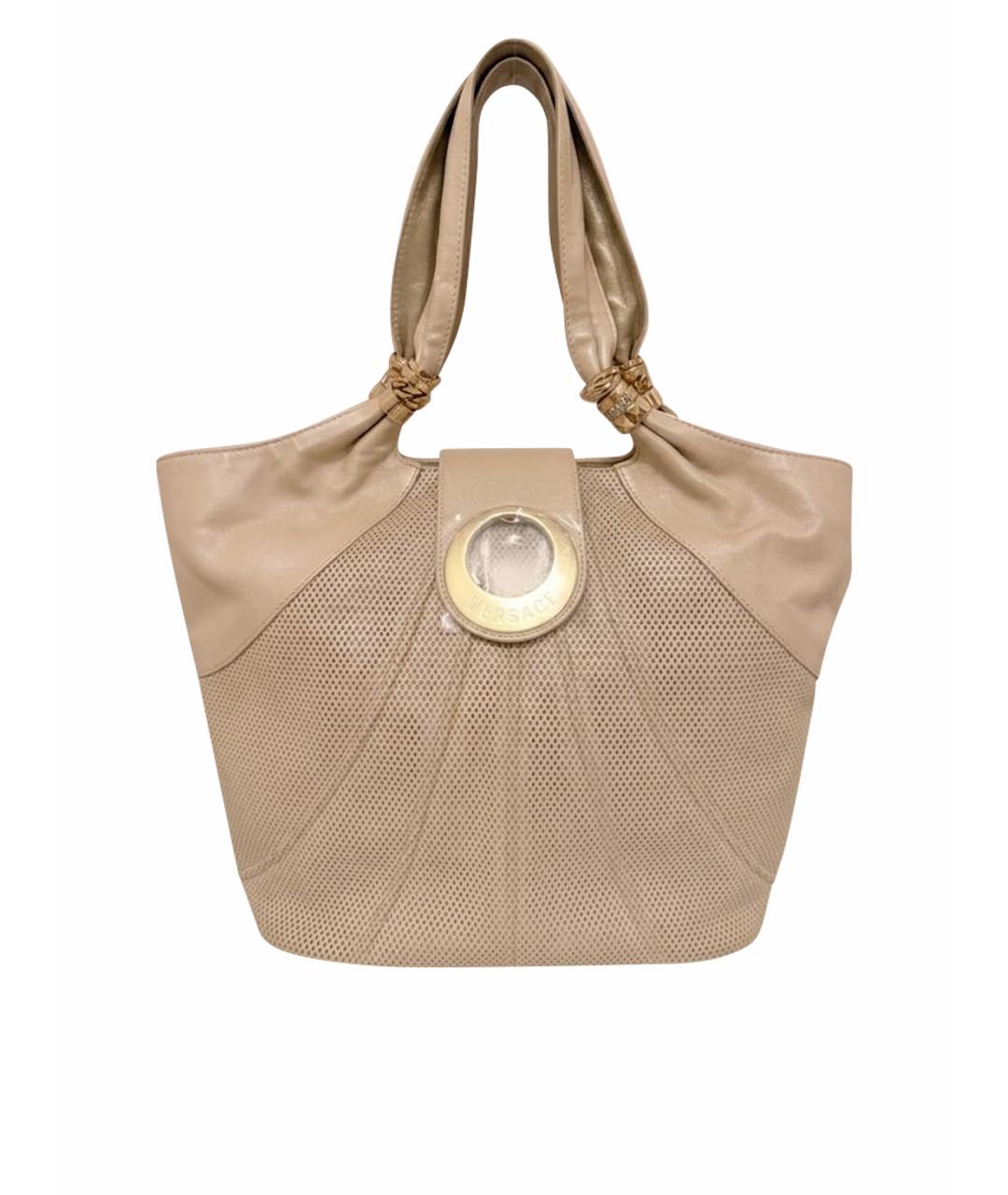 VERSACE Бежевая кожаная сумка тоут, фото 1