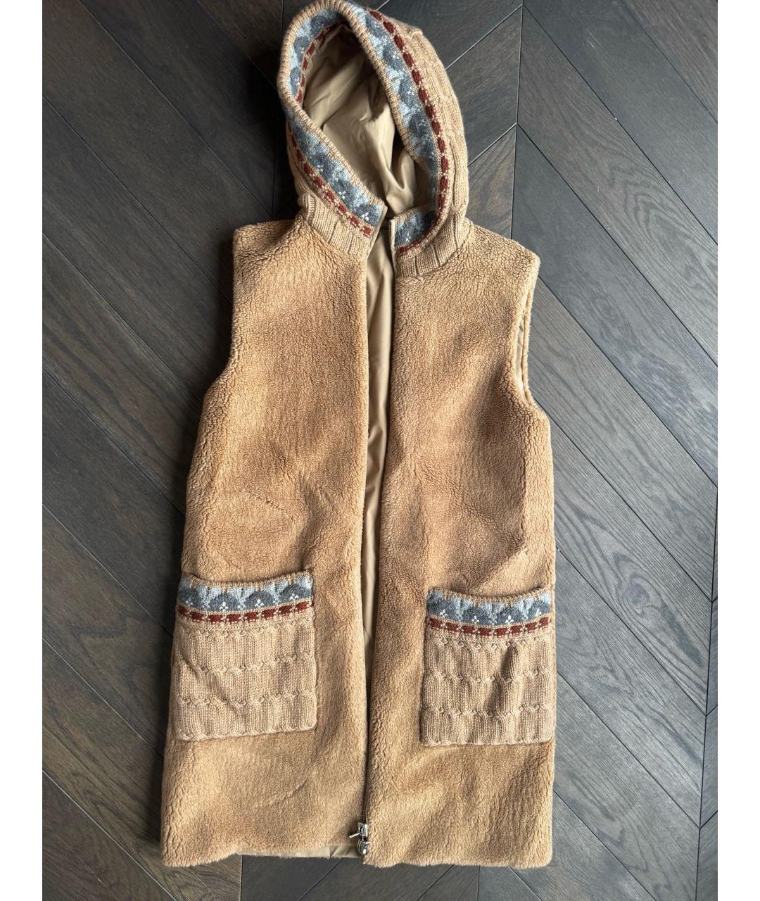 LORO PIANA Горчичный меховой жилет, фото 9
