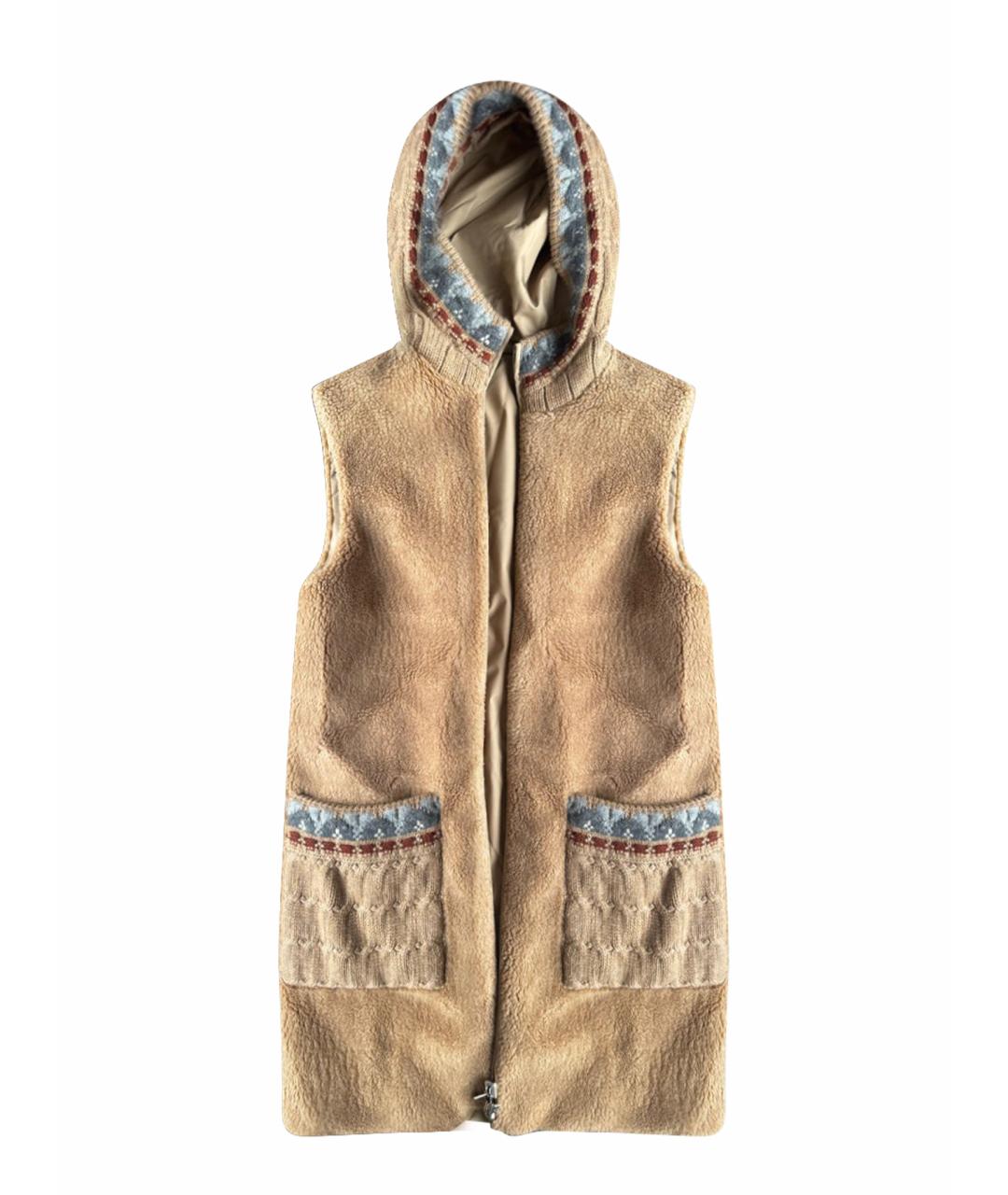 LORO PIANA Горчичный меховой жилет, фото 1