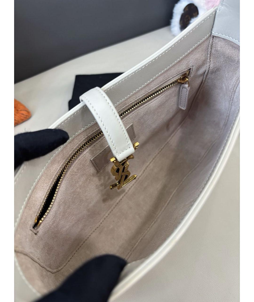 SAINT LAURENT Белая кожаная сумка через плечо, фото 7