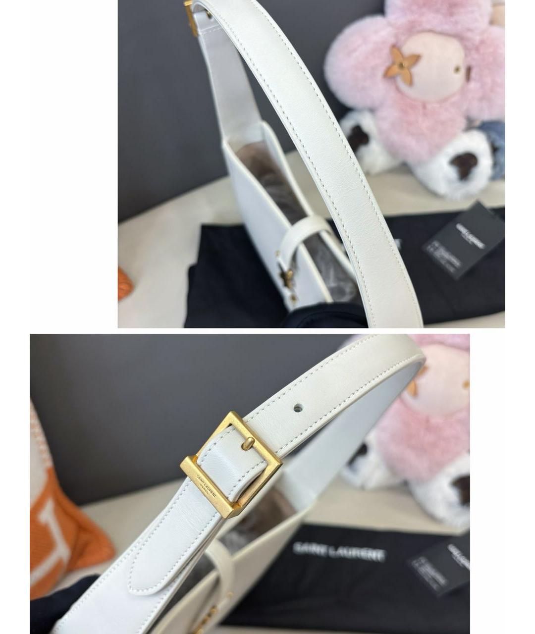 SAINT LAURENT Белая кожаная сумка через плечо, фото 6