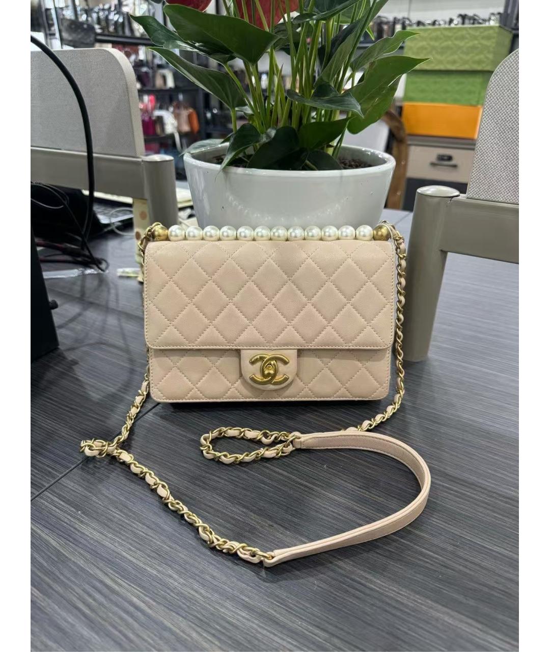 CHANEL Бежевая кожаная сумка через плечо, фото 3