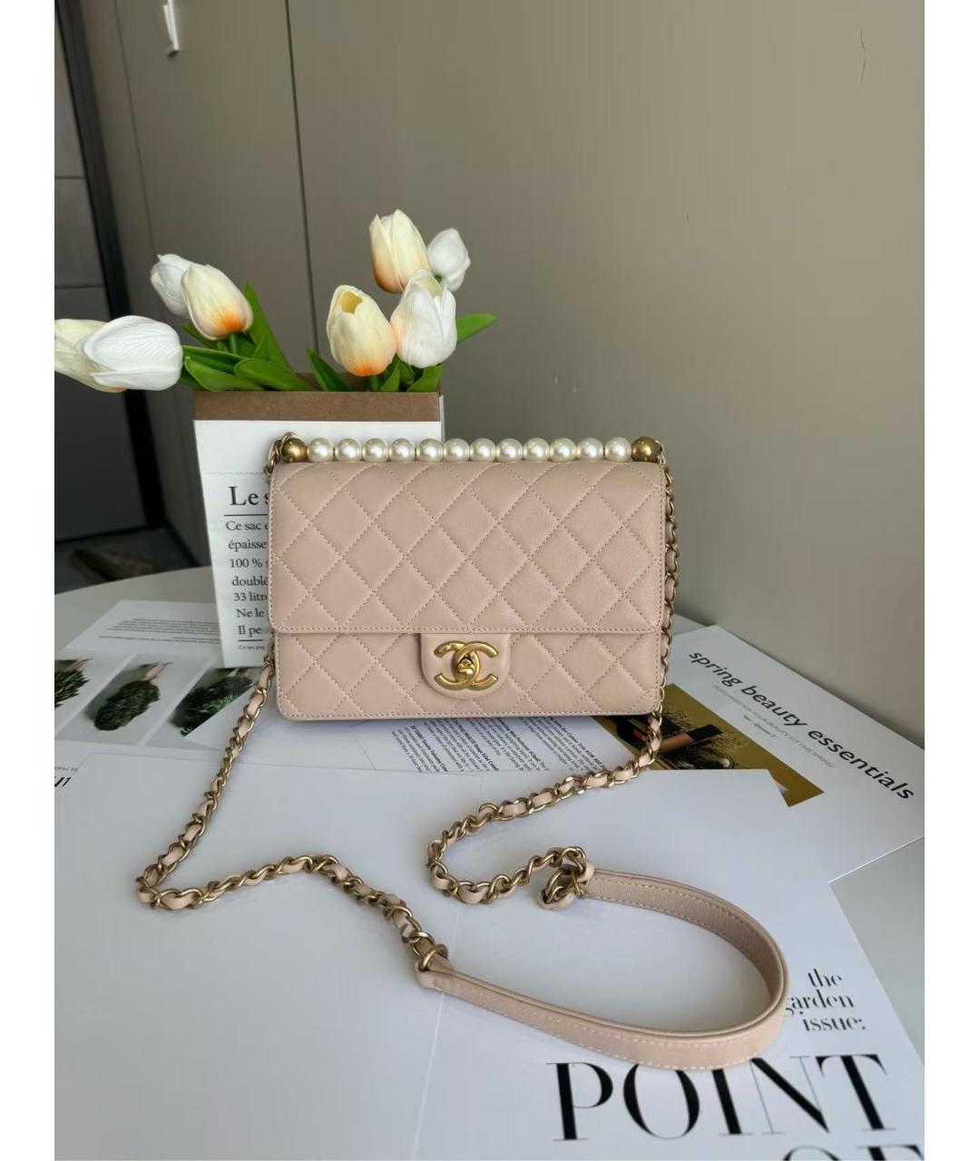 CHANEL Бежевая кожаная сумка через плечо, фото 2