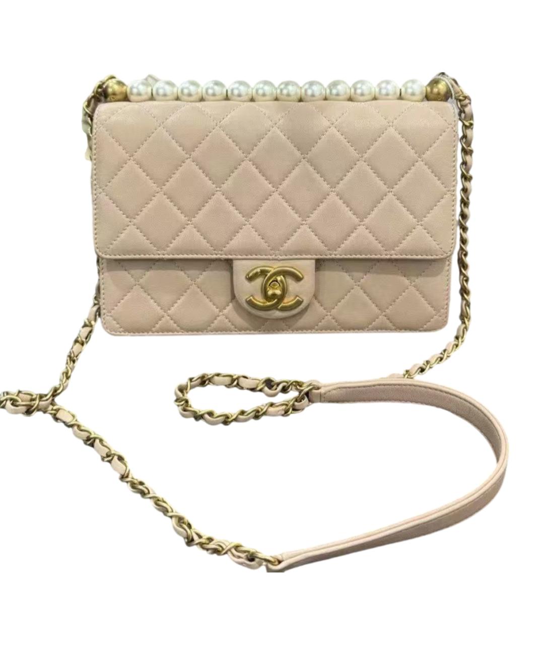 CHANEL Бежевая кожаная сумка через плечо, фото 7