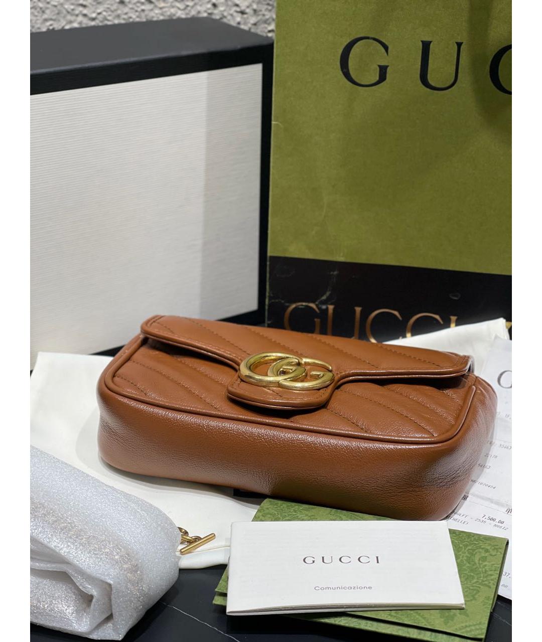 GUCCI Коричневая кожаная сумка через плечо, фото 4