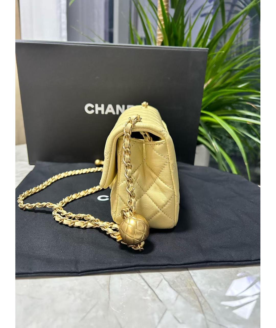 CHANEL Желтая кожаная сумка через плечо, фото 3