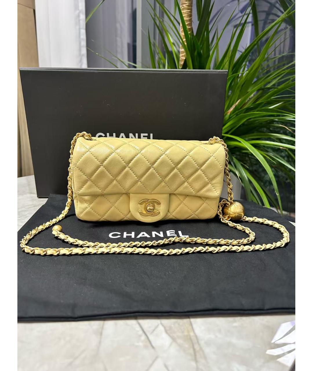 CHANEL Желтая кожаная сумка через плечо, фото 5