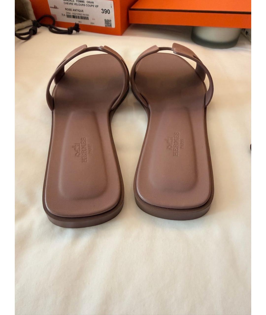 HERMES Розовые замшевые шлепанцы, фото 4