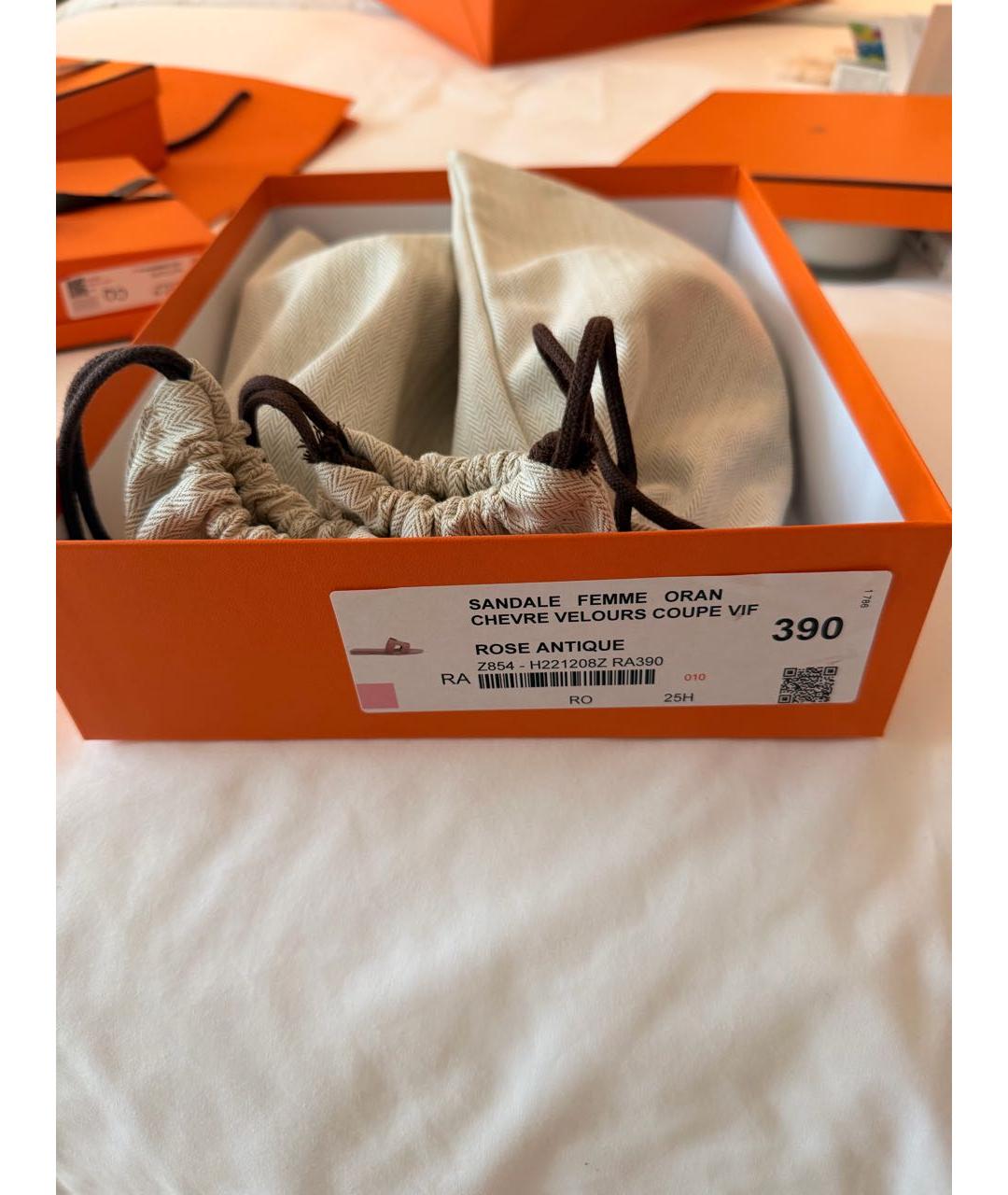 HERMES Розовые замшевые шлепанцы, фото 6