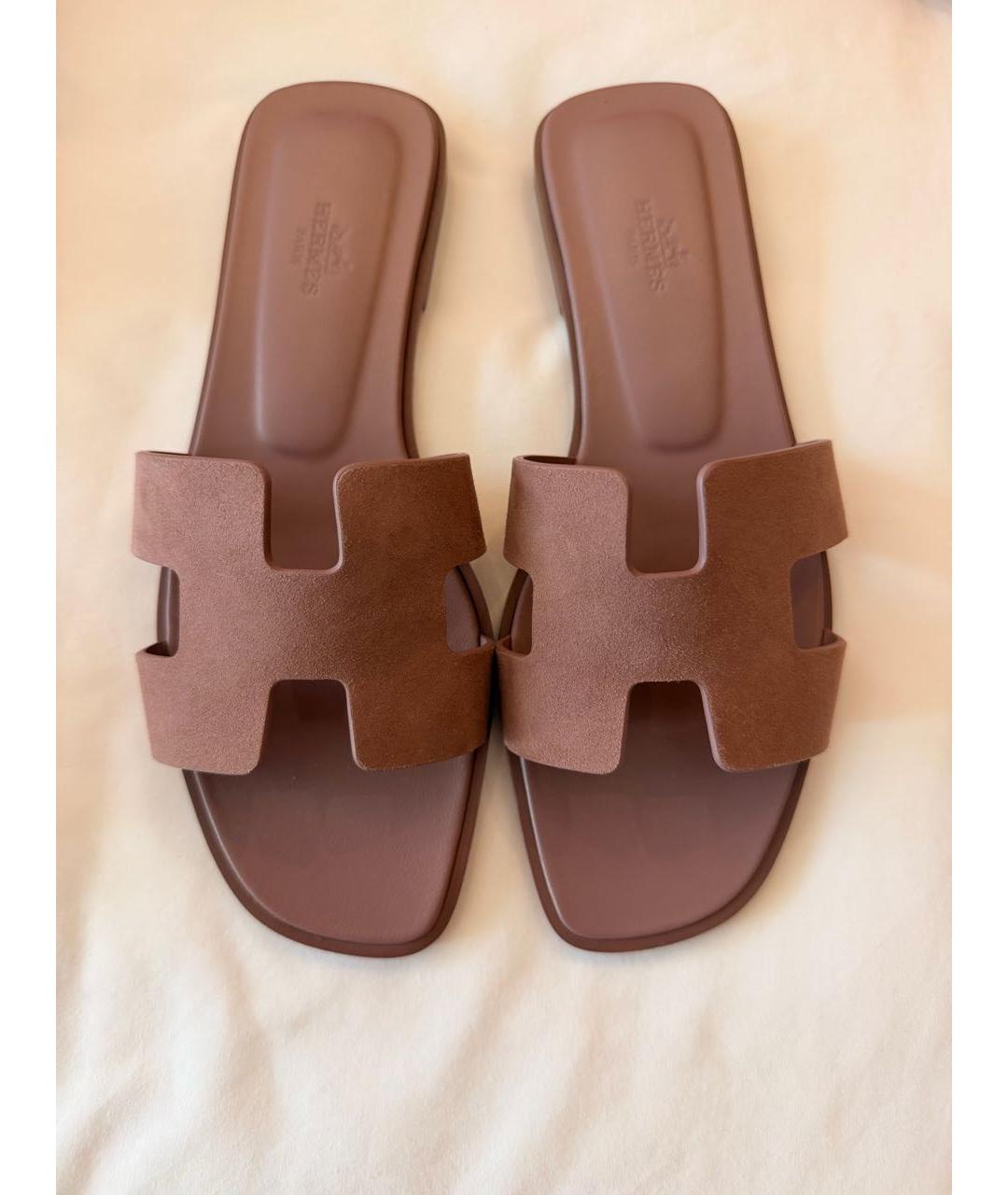 HERMES Розовые замшевые шлепанцы, фото 2