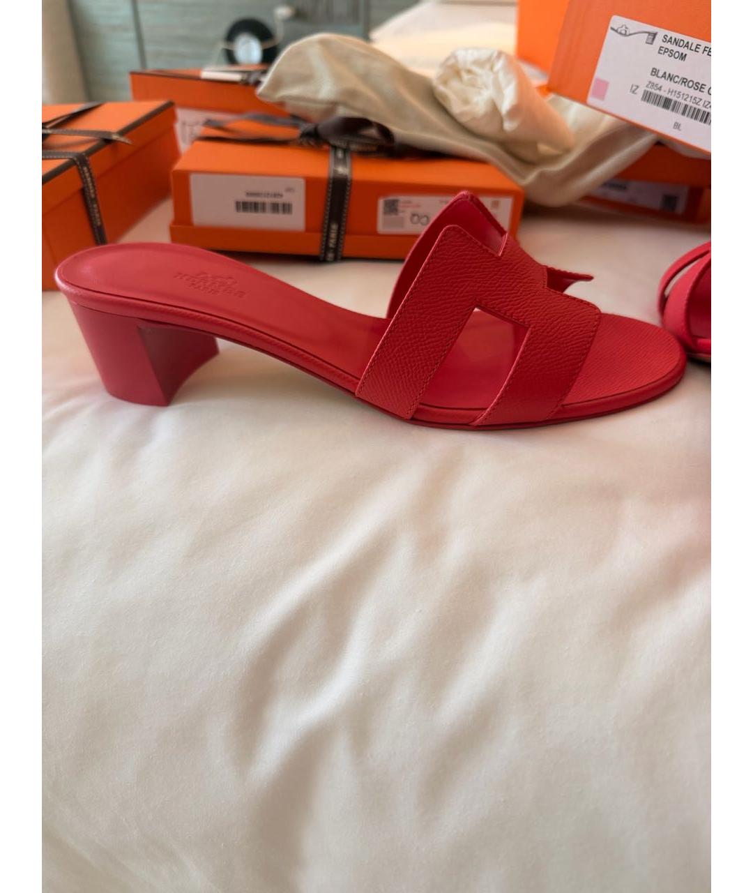 HERMES Коралловые кожаные сабо, фото 7