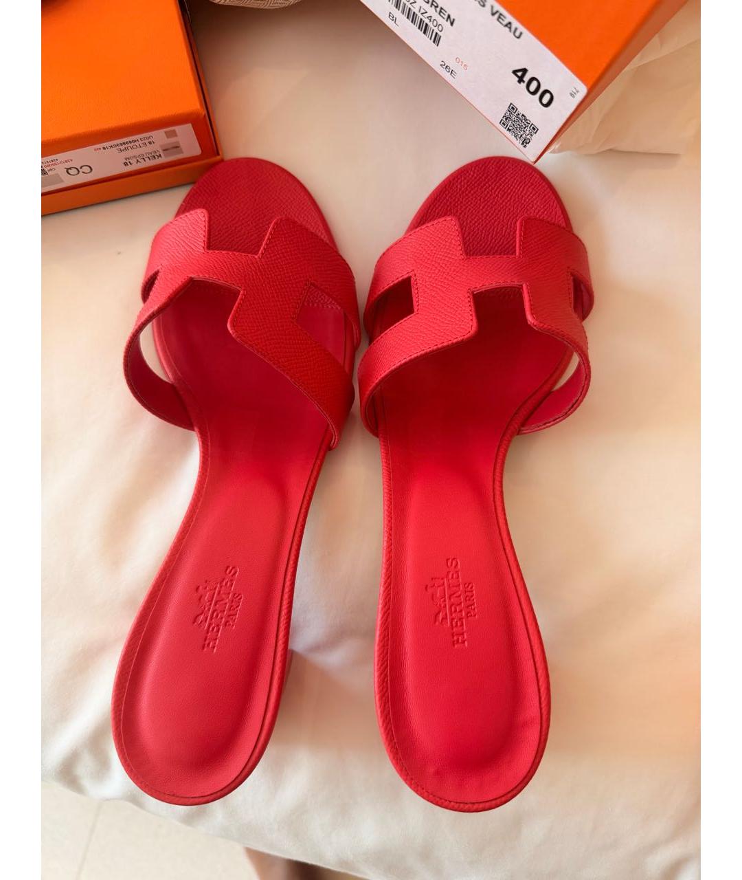 HERMES Коралловые кожаные сабо, фото 3