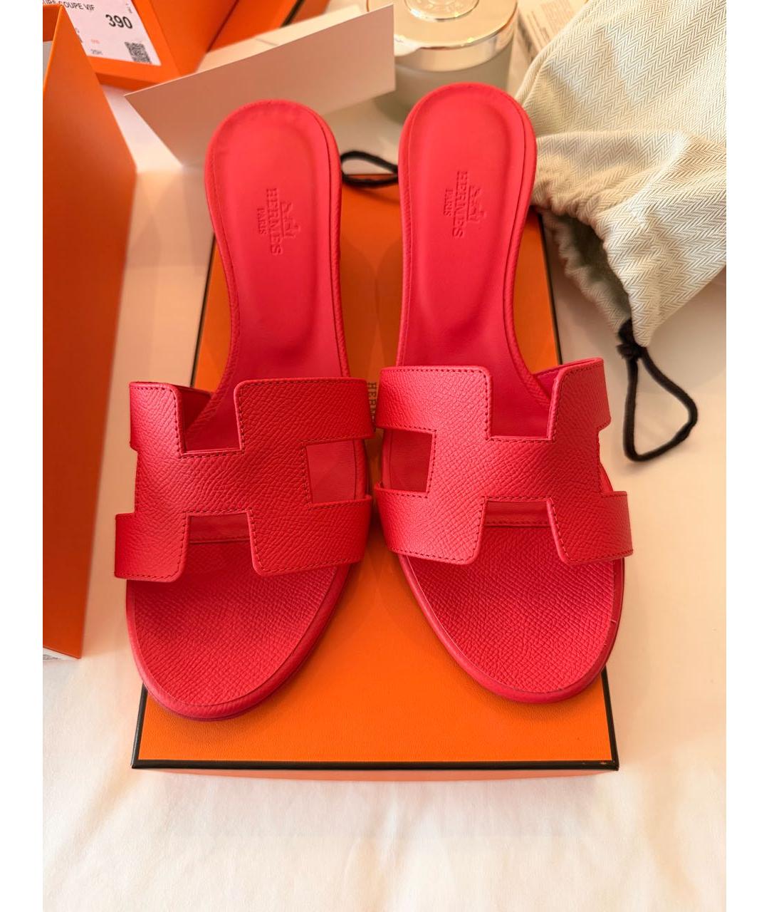 HERMES Коралловые кожаные сабо, фото 2