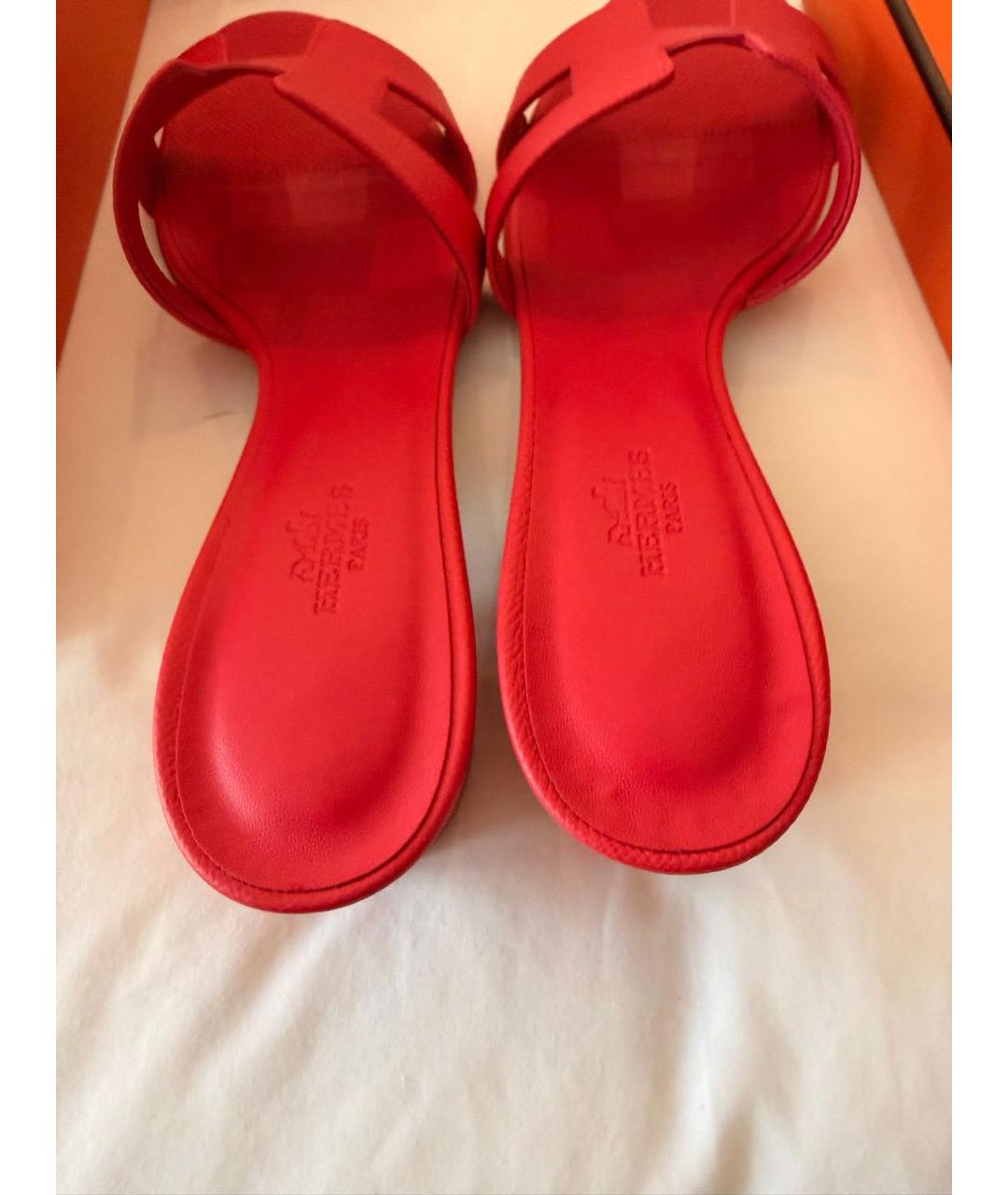 HERMES Коралловые кожаные сабо, фото 4