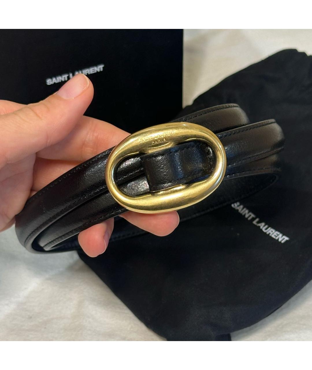 SAINT LAURENT Черный кожаный ремень, фото 2