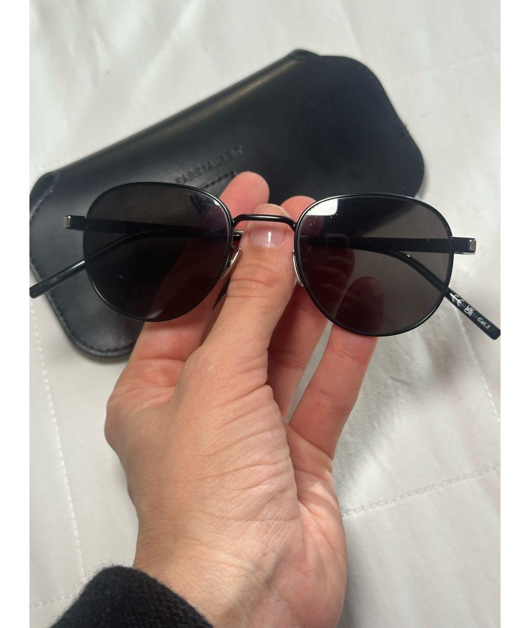 SAINT LAURENT Черные металлические солнцезащитные очки, фото 4