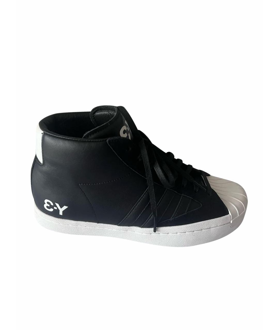 Y-3 Черные кожаные высокие кроссовки / кеды, фото 1