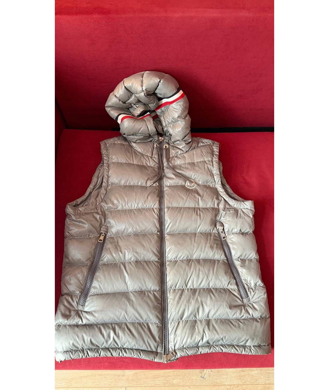 MONCLER Серый полиэстеровый жилет, фото 9