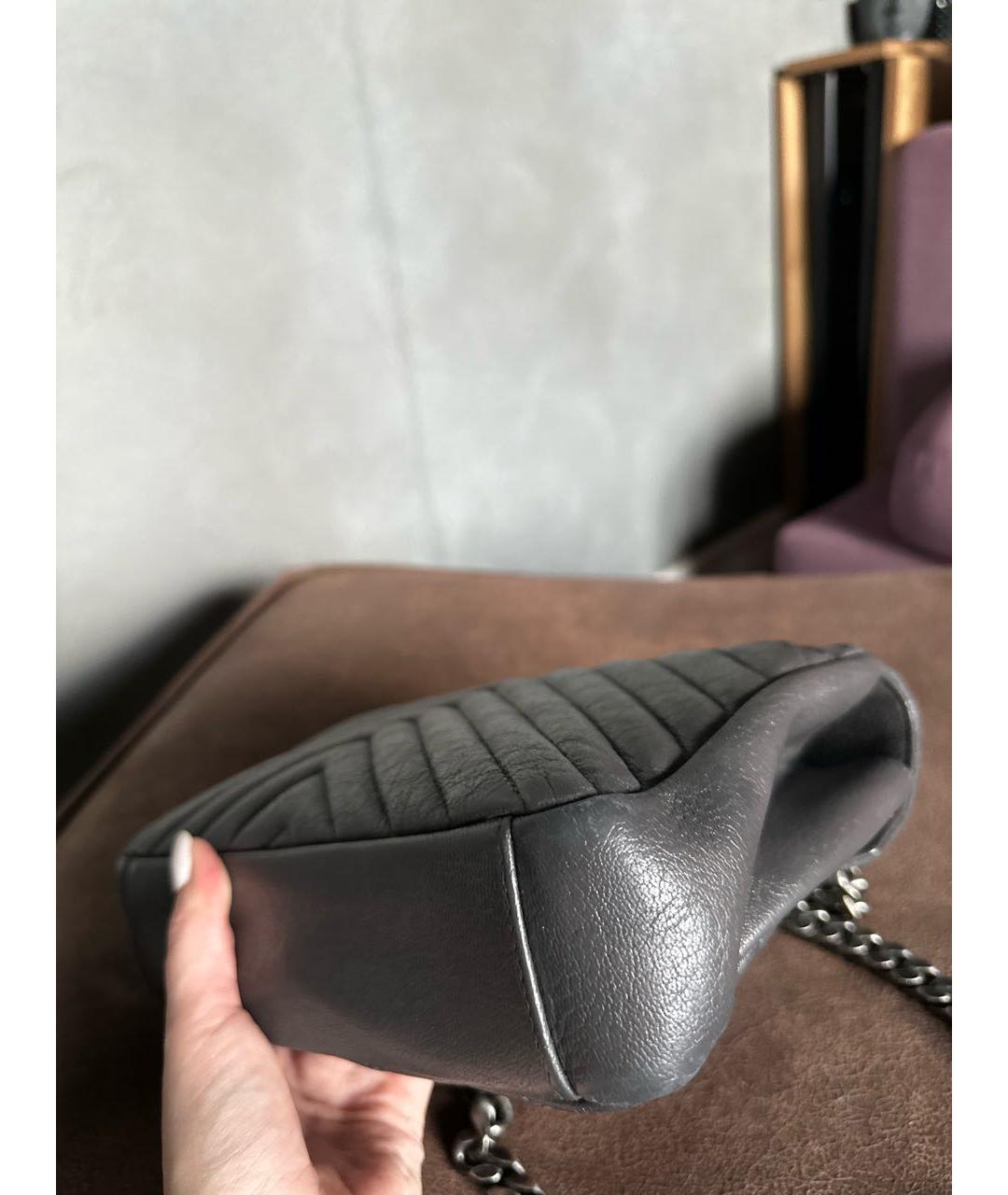 SAINT LAURENT Антрацитовая кожаная сумка с короткими ручками, фото 6
