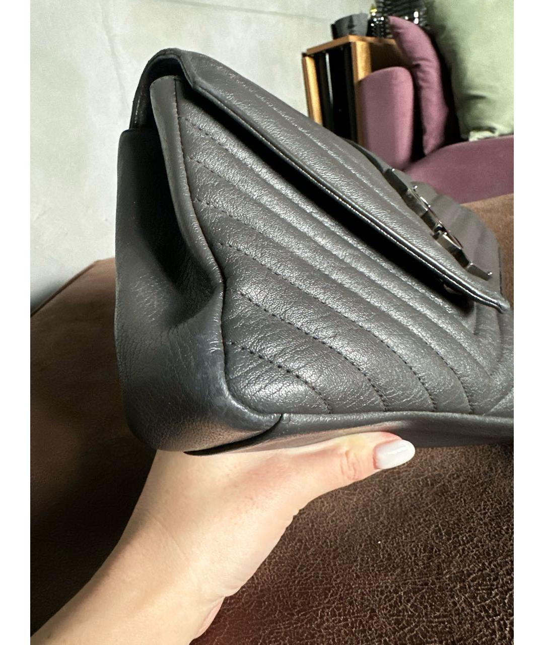 SAINT LAURENT Антрацитовая кожаная сумка с короткими ручками, фото 5