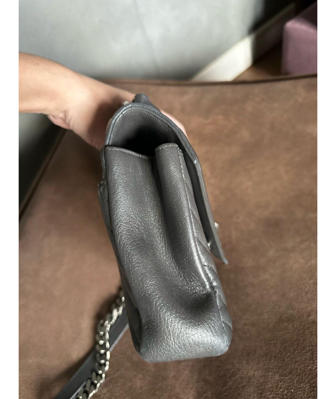 SAINT LAURENT Антрацитовая кожаная сумка с короткими ручками, фото 2