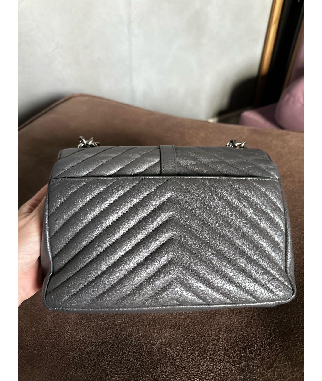 SAINT LAURENT Антрацитовая кожаная сумка с короткими ручками, фото 3