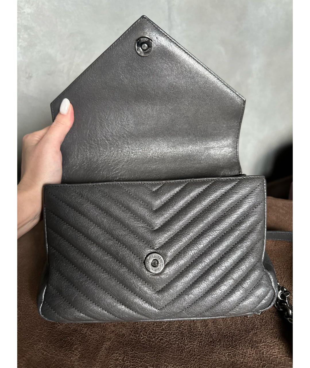 SAINT LAURENT Антрацитовая кожаная сумка с короткими ручками, фото 4