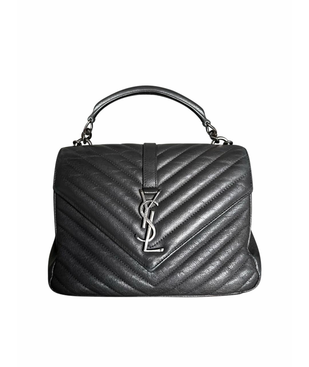 SAINT LAURENT Антрацитовая кожаная сумка с короткими ручками, фото 1