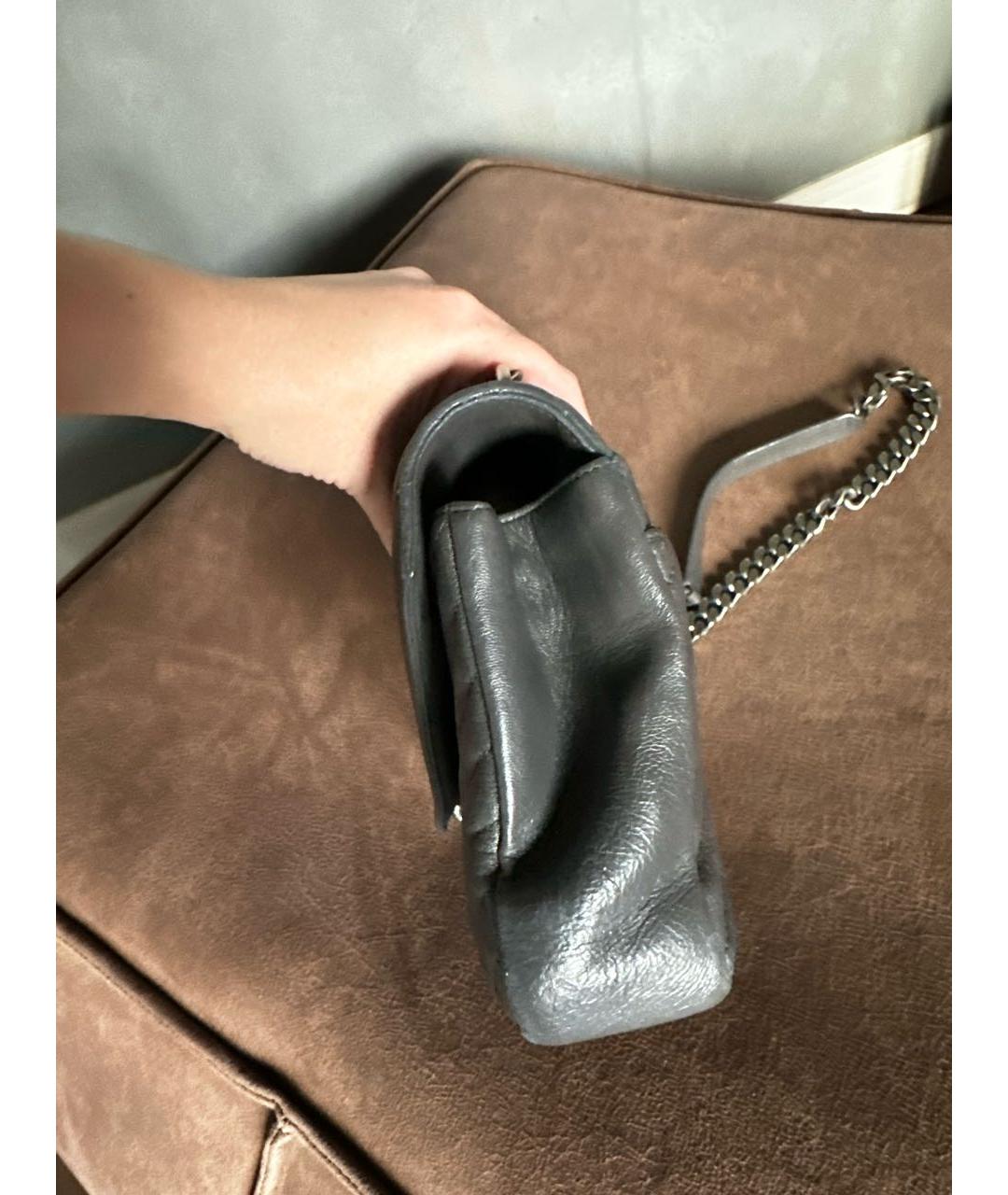 SAINT LAURENT Антрацитовая кожаная сумка с короткими ручками, фото 7