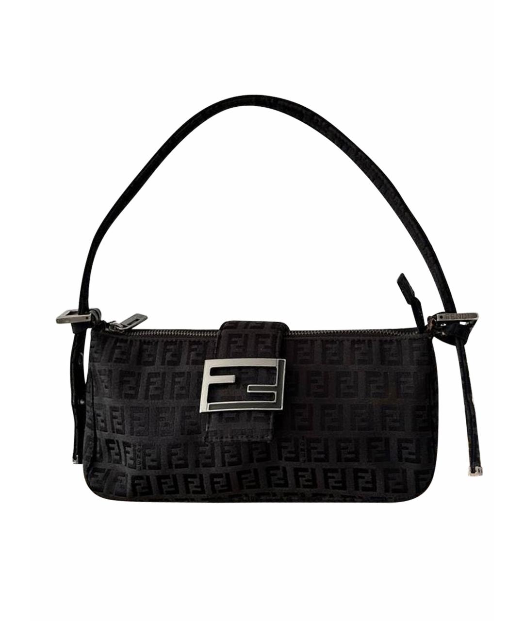 FENDI Черная жаккардовая сумка с короткими ручками, фото 7