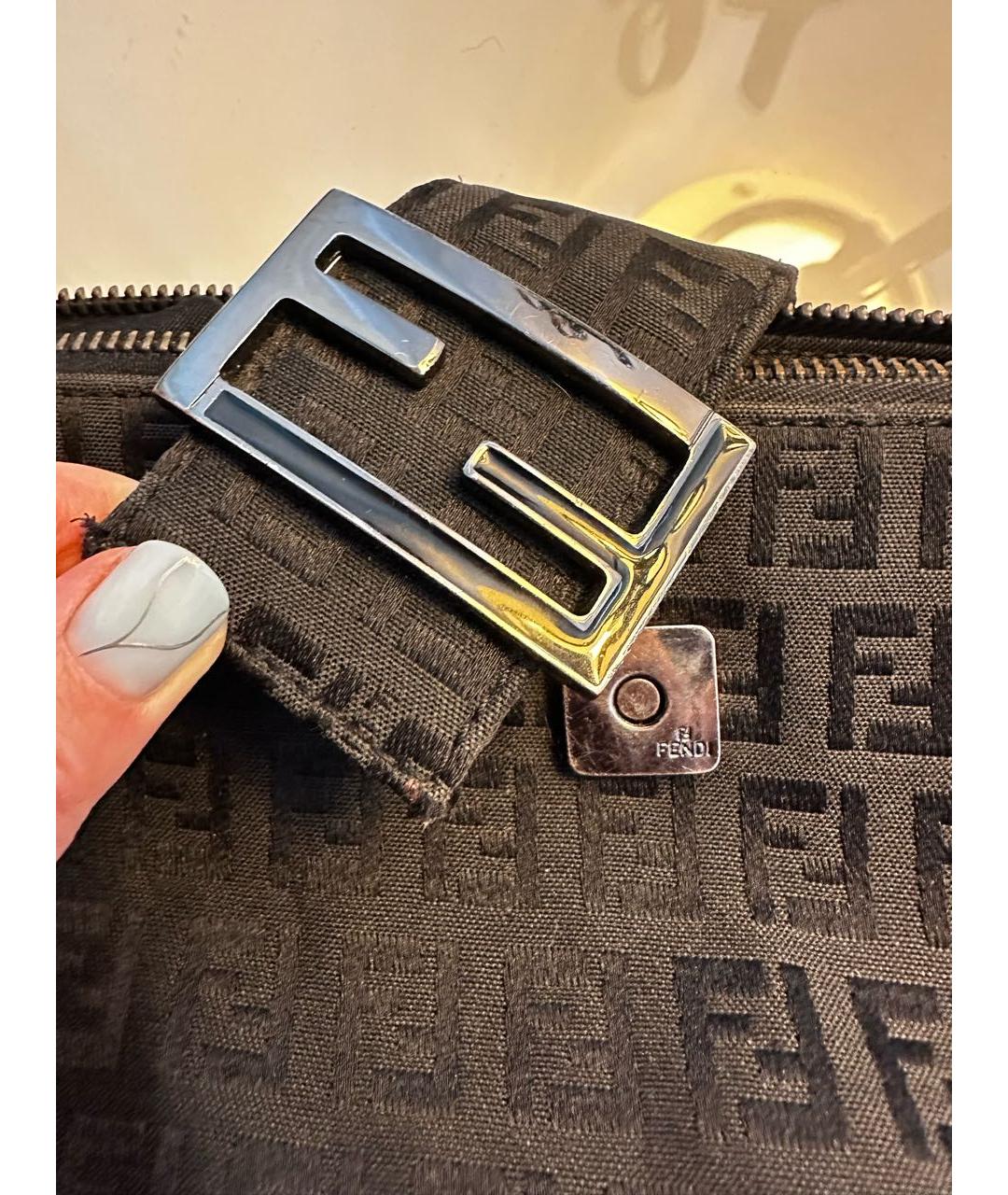 FENDI Черная жаккардовая сумка с короткими ручками, фото 5