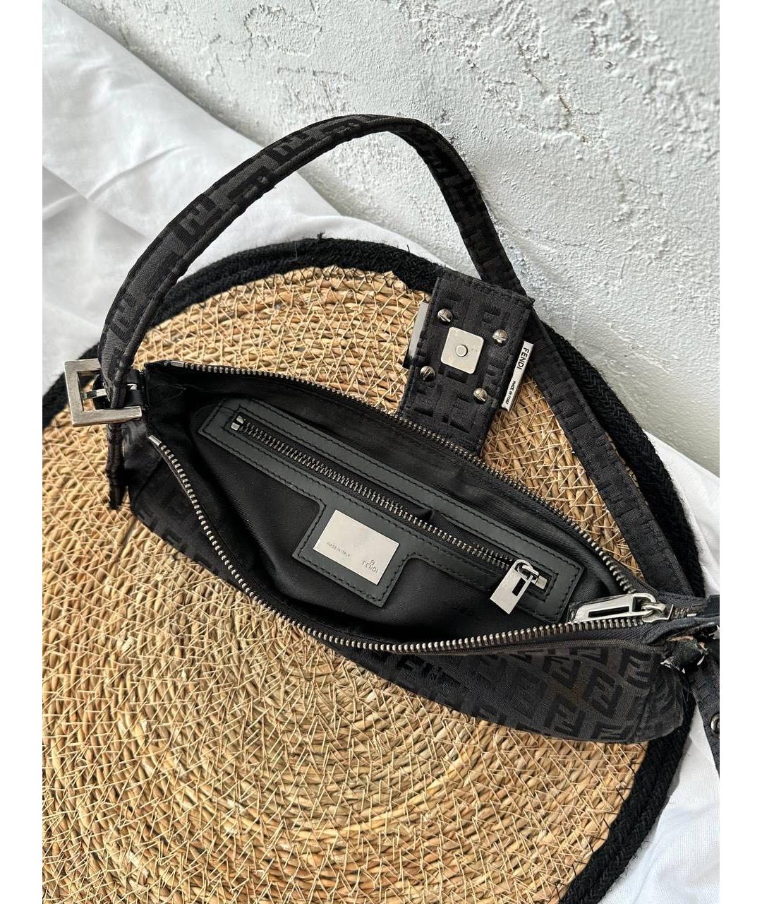 FENDI Черная жаккардовая сумка с короткими ручками, фото 3