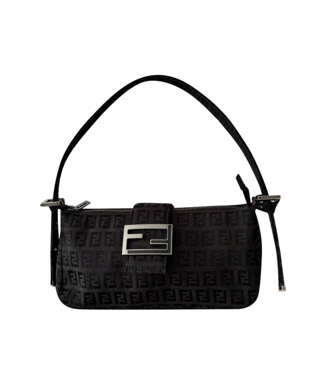 FENDI Черная жаккардовая сумка с короткими ручками, фото 1