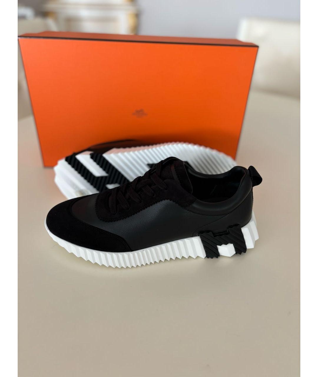 HERMES Черные кожаные кроссовки, фото 2