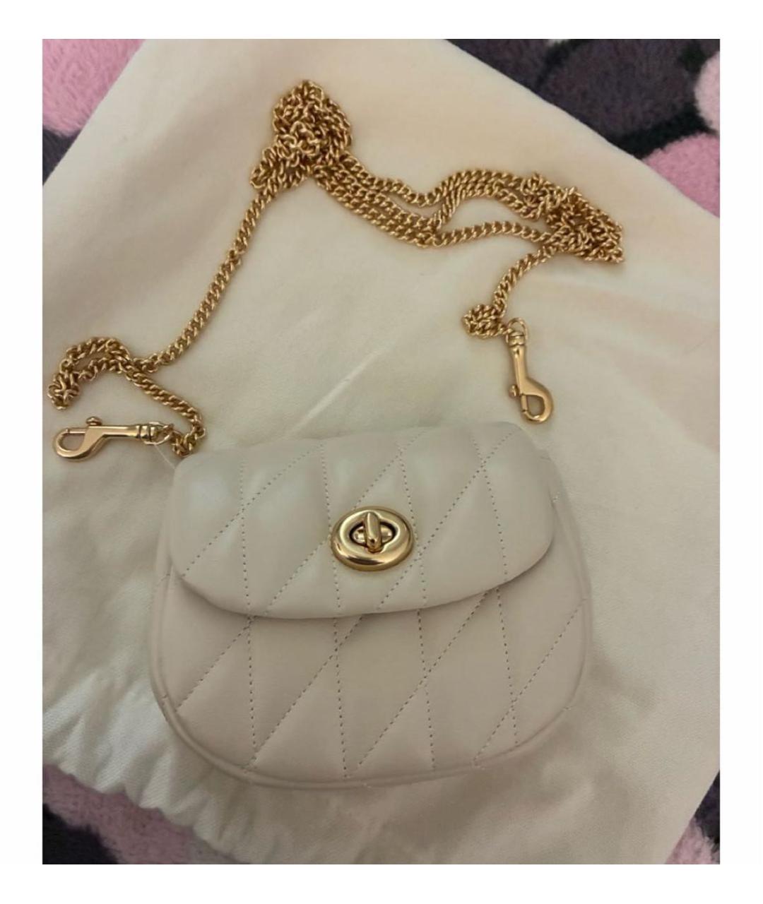 COACH Бежевая кожаная сумка через плечо, фото 4