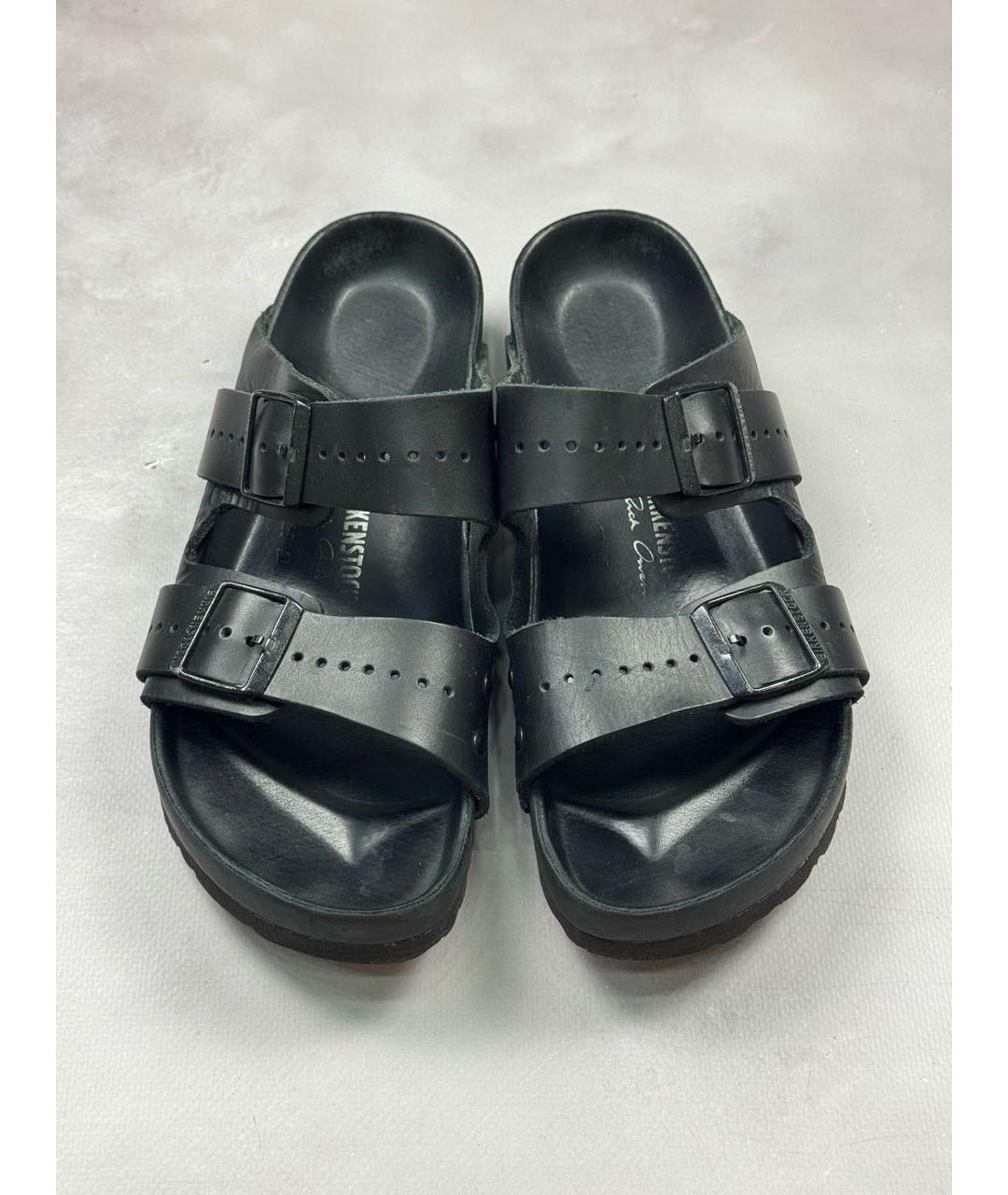 RICK OWENS Черные кожаные шлепанцы, фото 2