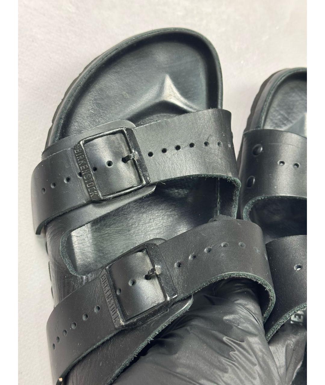 RICK OWENS Черные кожаные шлепанцы, фото 8