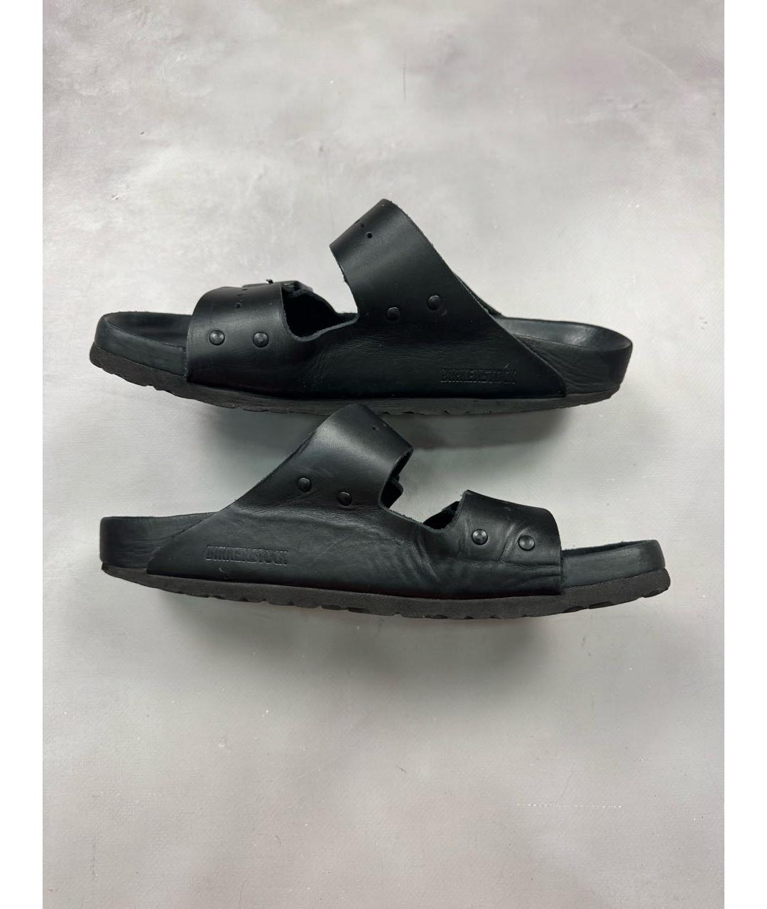 RICK OWENS Черные кожаные шлепанцы, фото 3