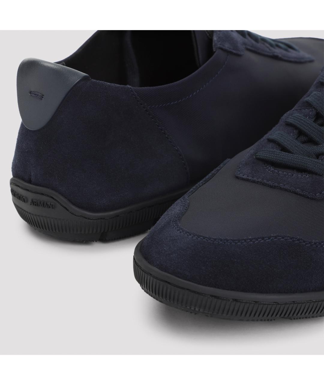 GIORGIO ARMANI Темно-синие кожаные низкие кроссовки / кеды, фото 4