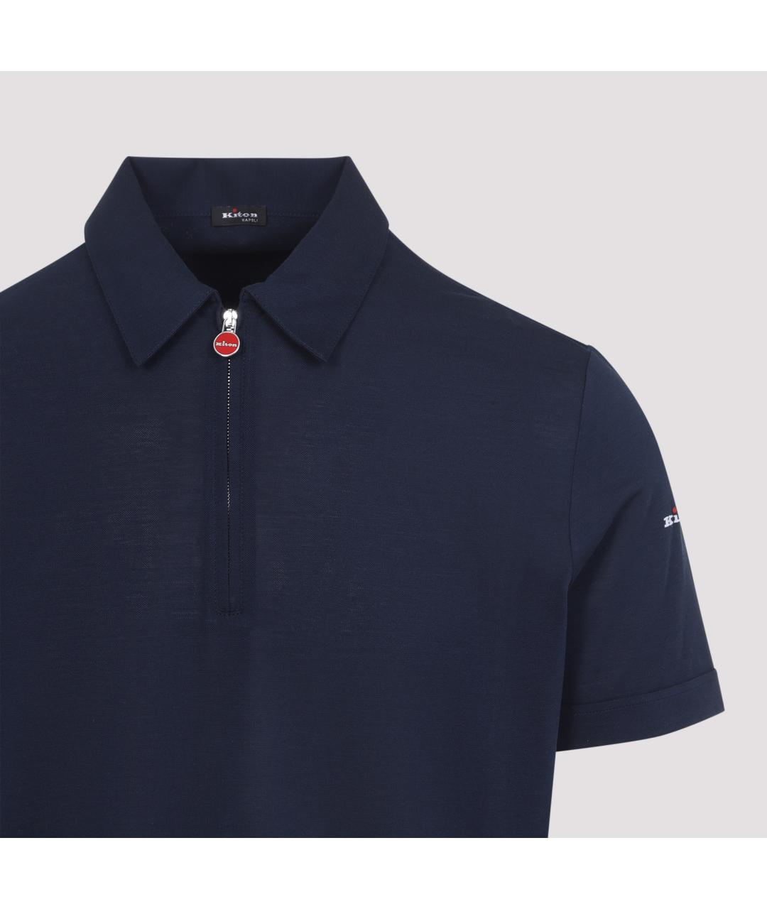 KITON Темно-синее хлопковое поло с коротким рукавом, фото 3