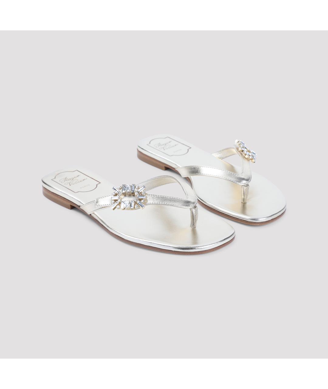 ROGER VIVIER Золотые кожаные шлепанцы, фото 3