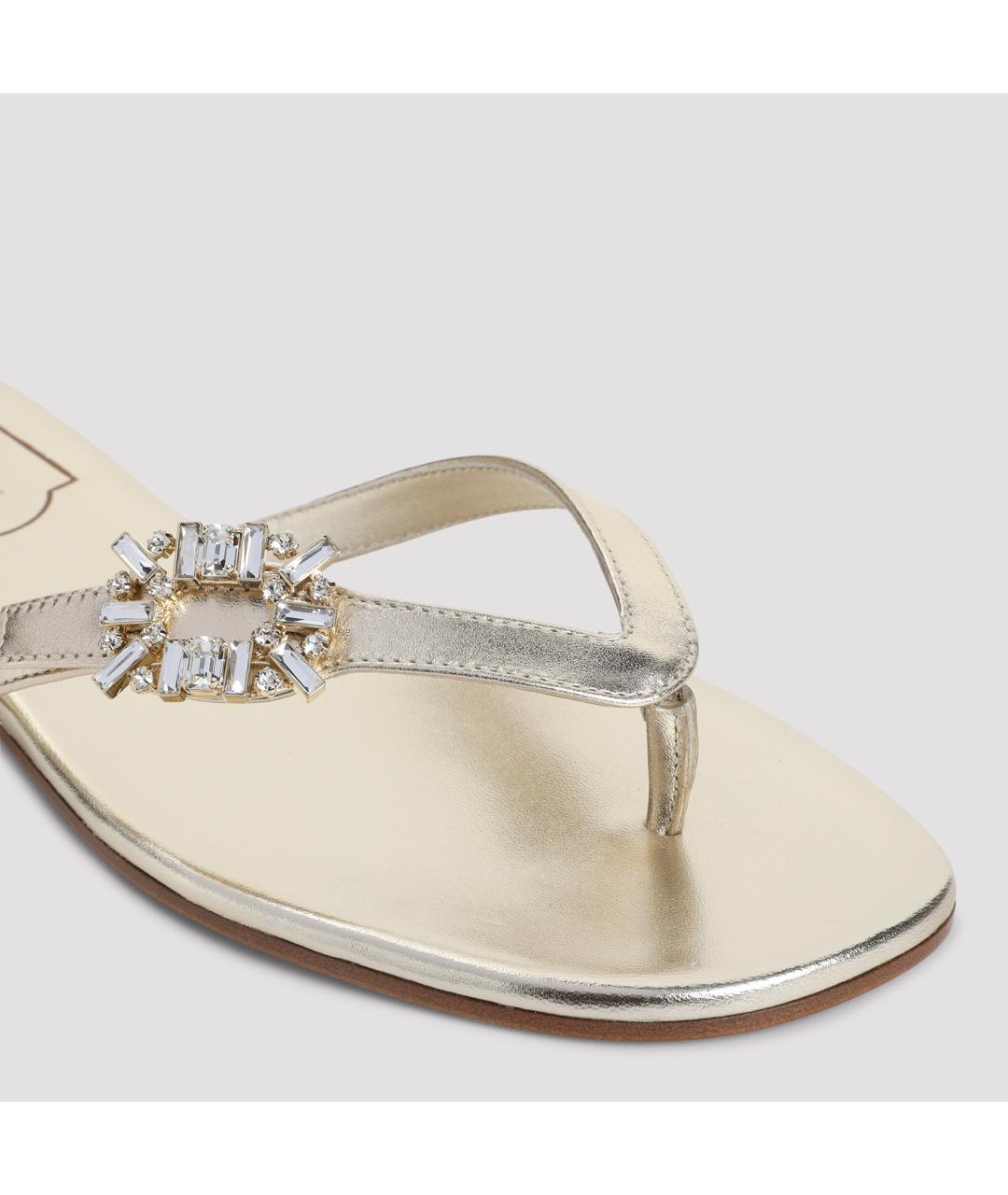 ROGER VIVIER Золотые кожаные шлепанцы, фото 4