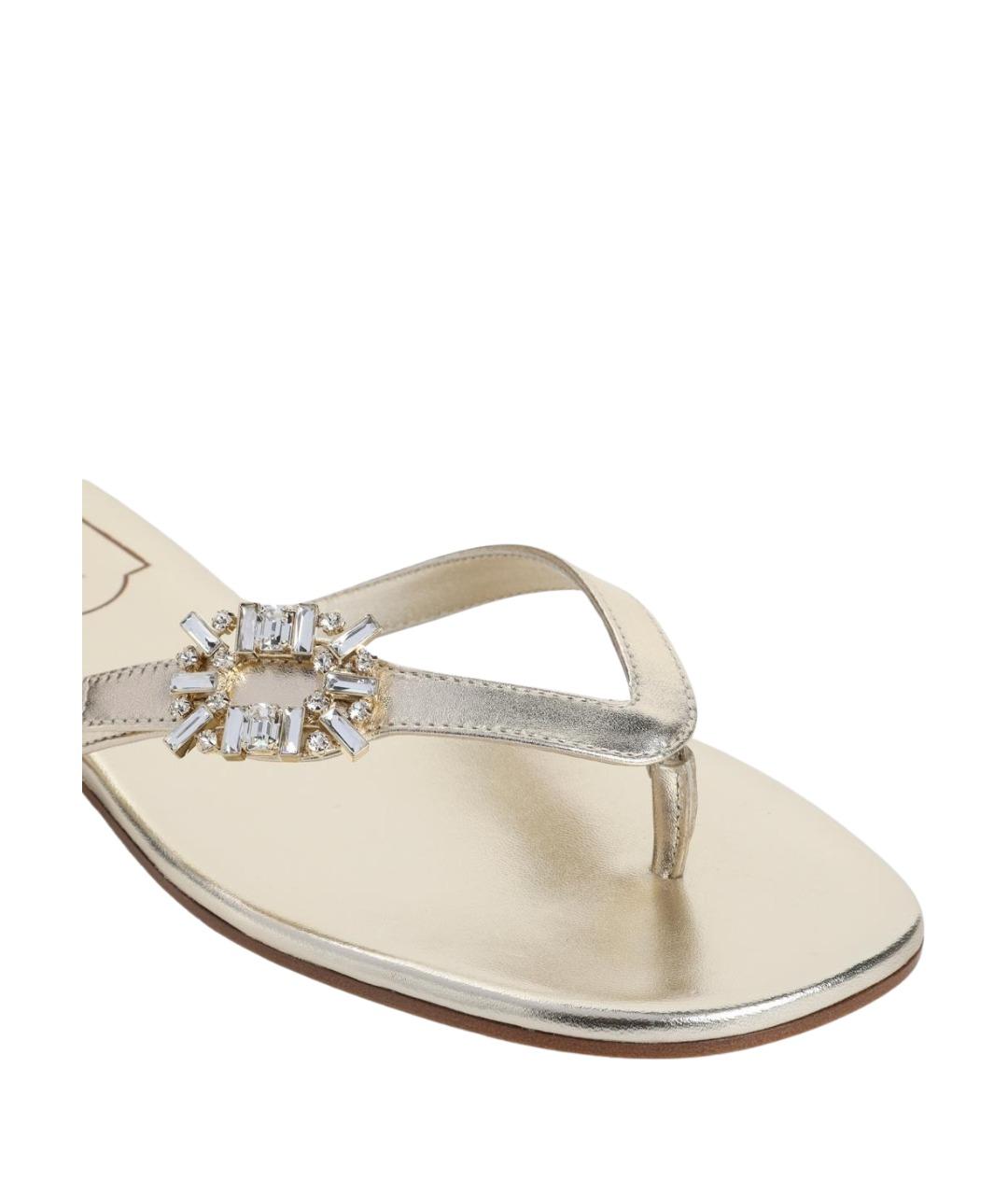 ROGER VIVIER Золотые кожаные шлепанцы, фото 4