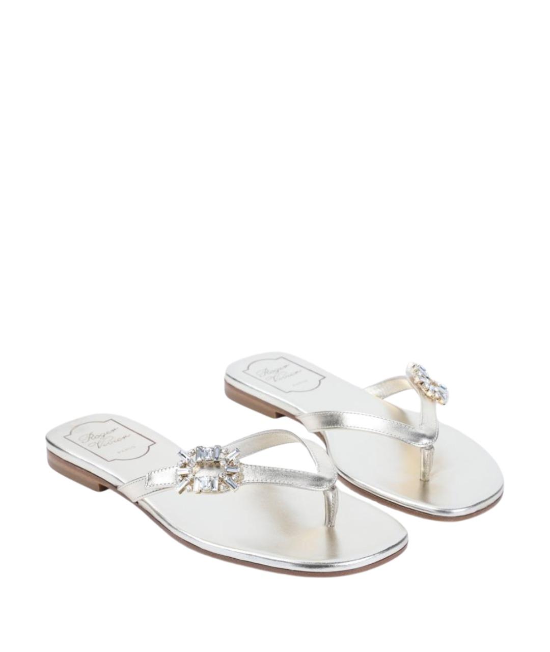ROGER VIVIER Золотые кожаные шлепанцы, фото 3